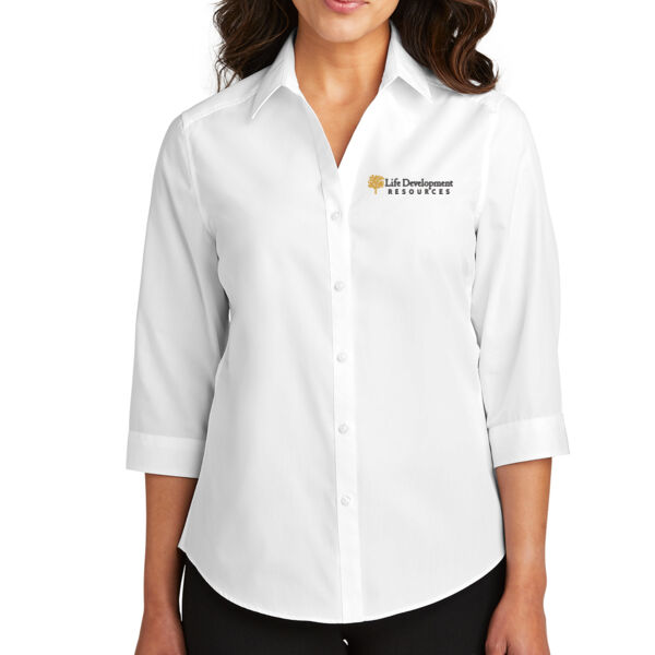 Port Authority® Ladies 3/4-Sleeve Carefree Poplin Shirt - Embroidered Logo Thumbnail