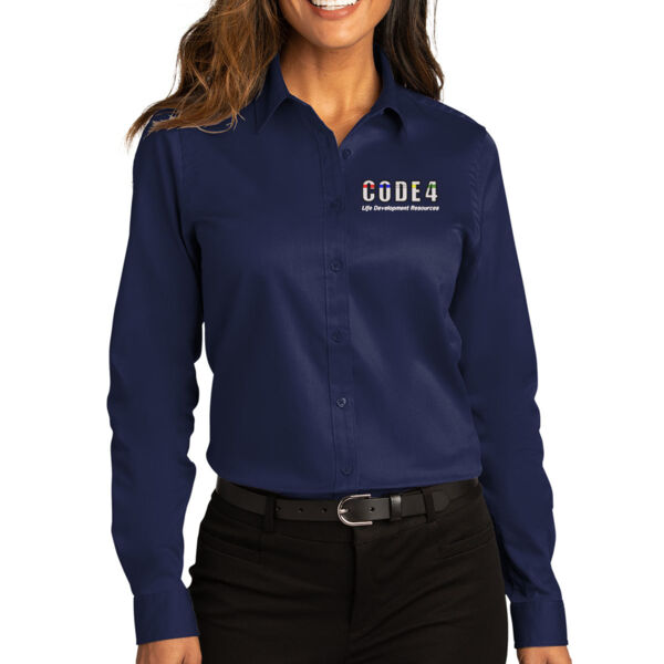 Port Authority® Ladies Long Sleeve SuperPro React ™ - Embroidered Logo Thumbnail