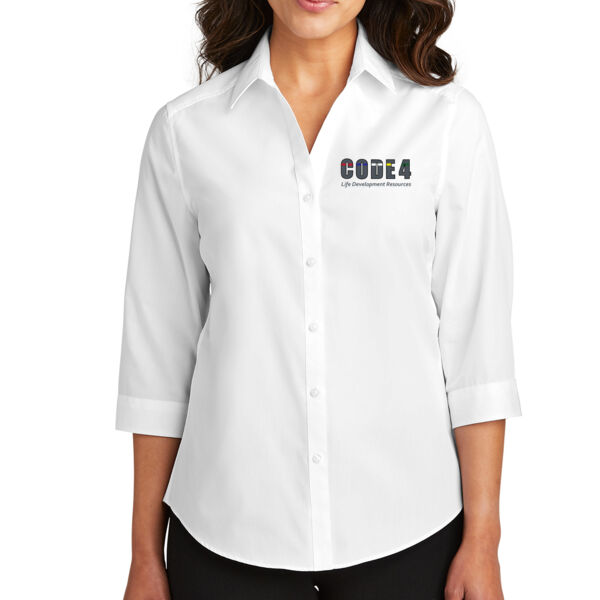 Port Authority® Ladies 3/4-Sleeve Carefree Poplin Shirt - Embroidered Logo Thumbnail