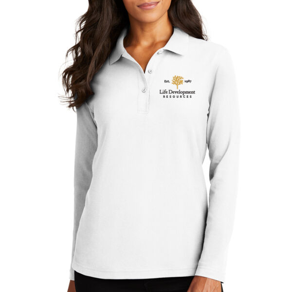 Port Authority Ladies Silk Touch Long Sleeve Polo - Embroidered Logo Thumbnail