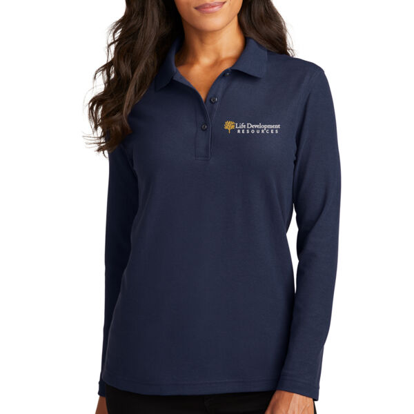 Port Authority Ladies Silk Touch Long Sleeve Polo - Embroidered Logo Thumbnail